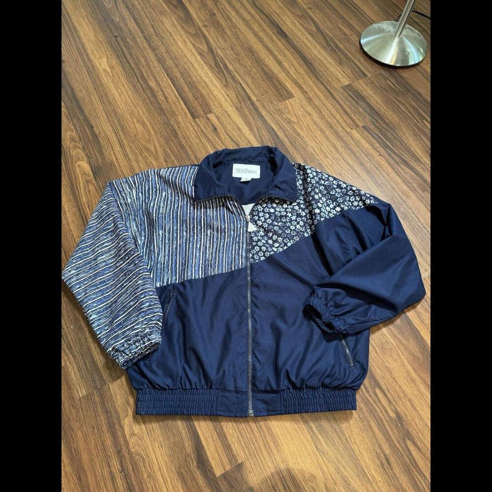 WILSON NYLON JACKET FULL ZIP BLUE FLORAL VINTAGE STYLE FLORAL MEDIUM